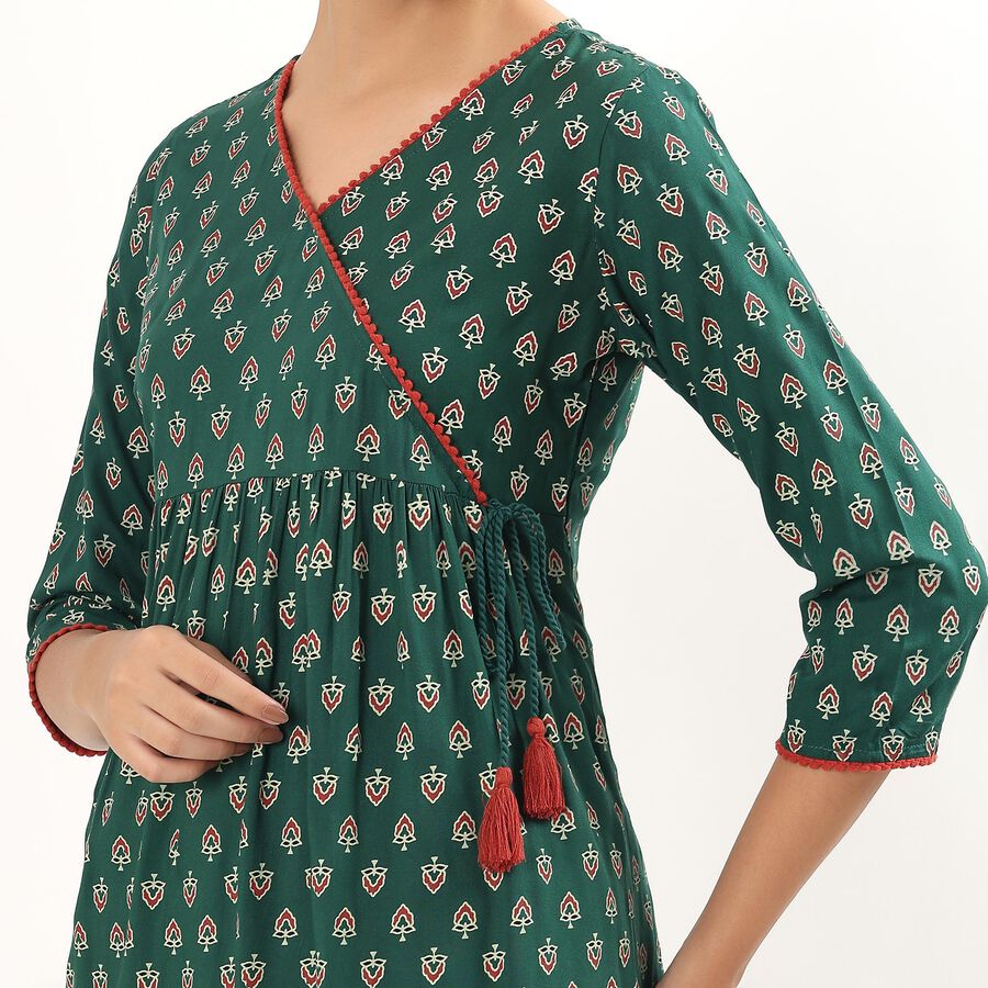 Women's Dark Green Round Neck Printed Kurta, Dark Green, large image number null
