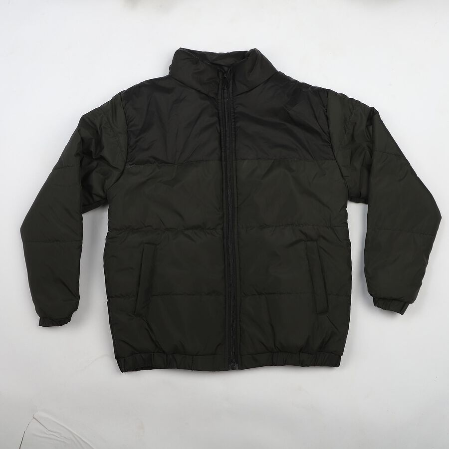 Boys Olive Green Stand Collar Puffer Jacket, Olive, large