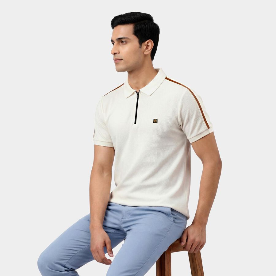 Men's White Polo Collar Casual Half Sleeve T-Shirt, White, large