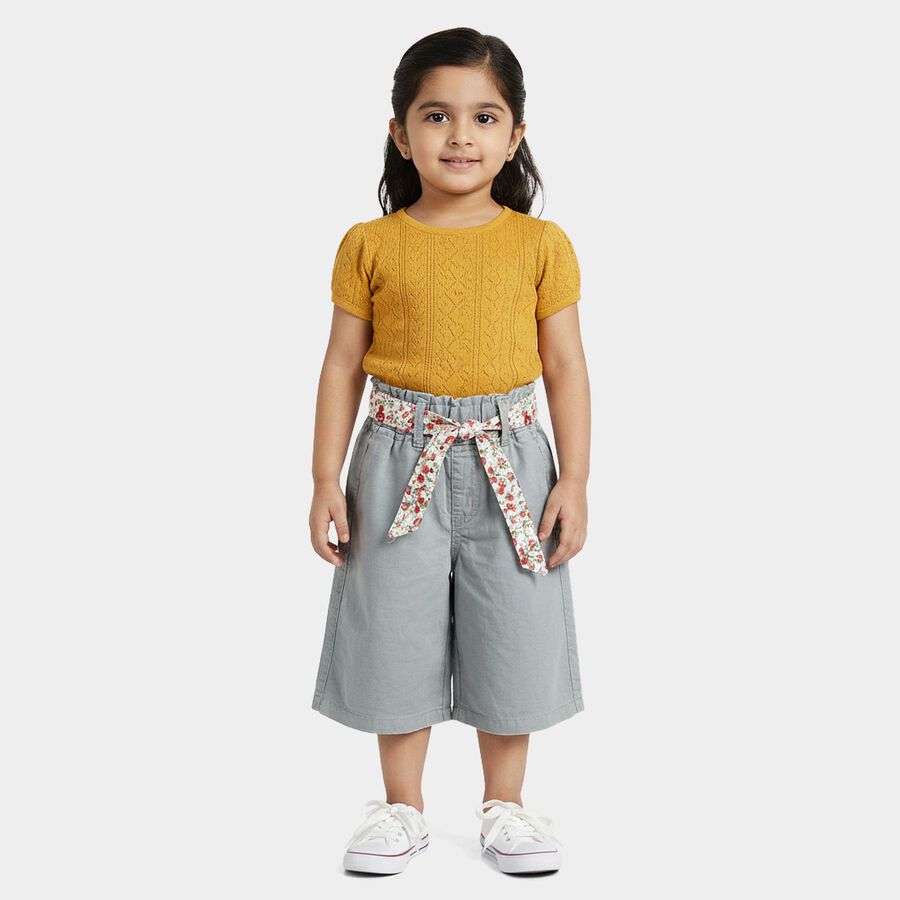 Girls Grey Regular Fit Solid Capri Pants, हल्का ग्रे, large
