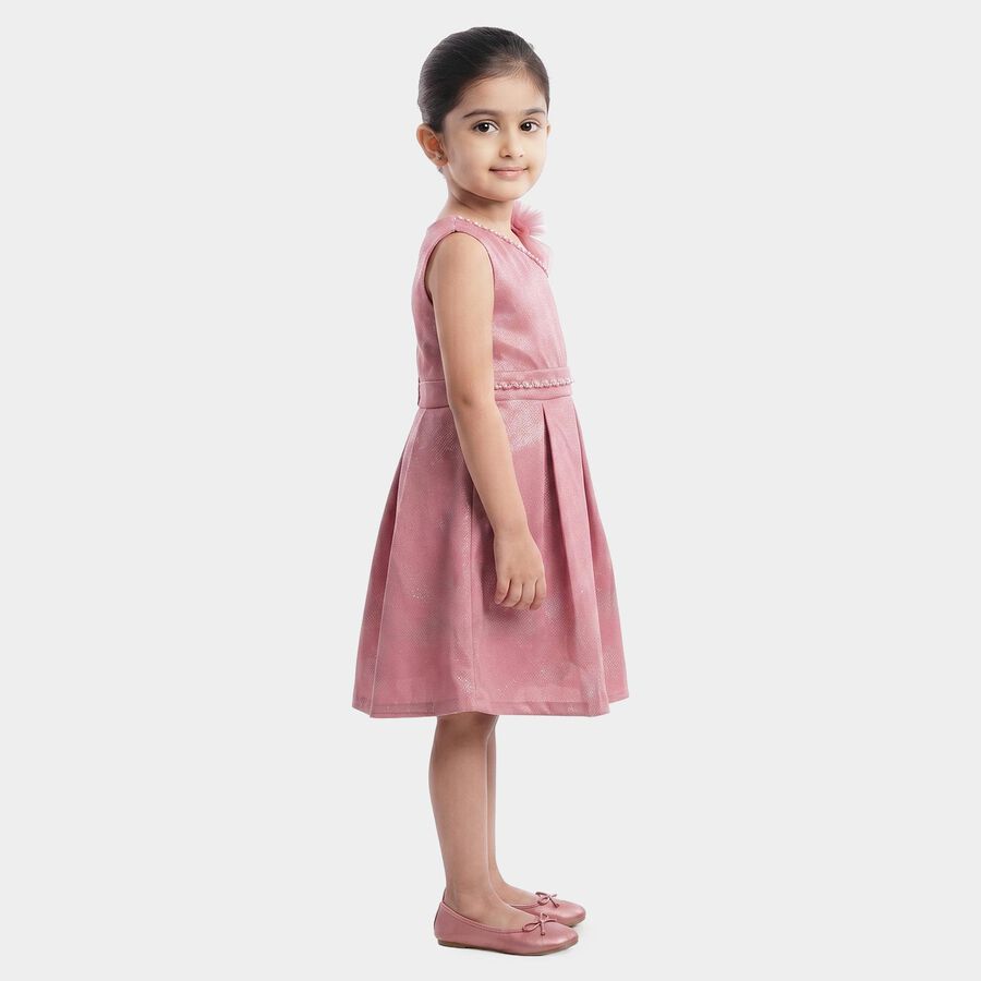 Girls' Pink One Shoulder Embellished Fit and Flare Frock, गुलाबी, large