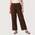 Women's Brown Wide Leg Embroidered Trousers, भूरा, small