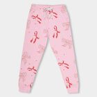 Girls' Soft Pink Bow Printed Jogger Pyjama, Light Pink, small image number null