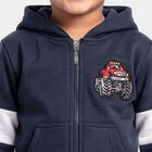 Boys Navy Blue Hooded Graphic Print Baba Suit, Navy Blue, small