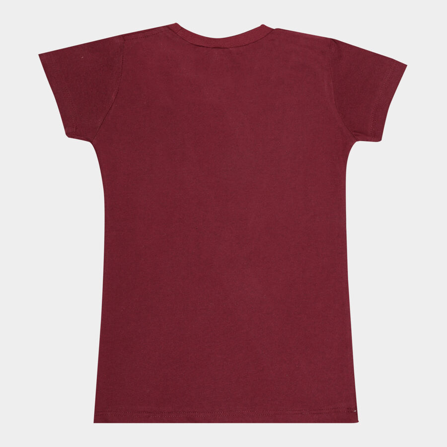 Girls Solid Short Sleeve T-Shirt, Wine, large image number null
