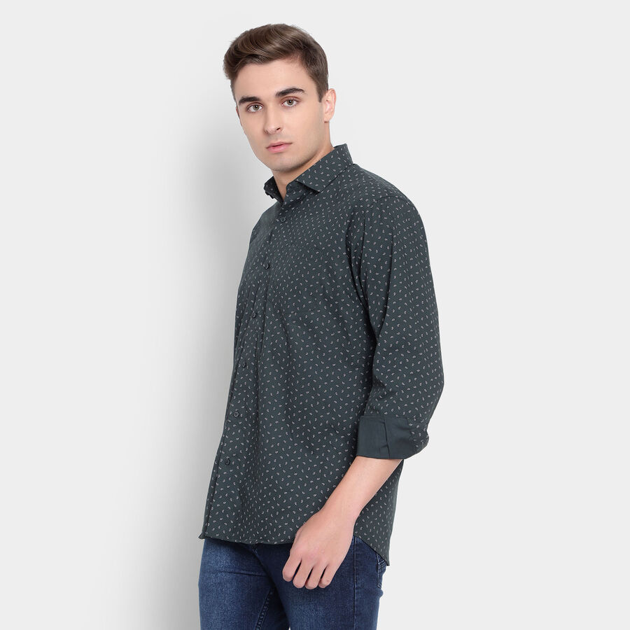 Cotton Printed Formal Shirt, Dark Green, large image number null