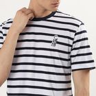 Men's White Round Neck Striped T-Shirt, White, small