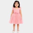 Girls' Pink Fit and Flare Embellished Party Wear Frock, गुलाबी, small