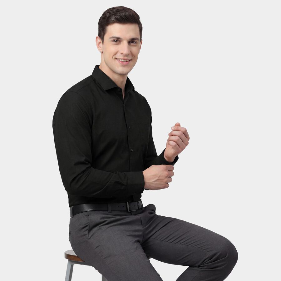 Men's Green Cotton Spread Collar Classic Formal Shirt, Dark Green, large