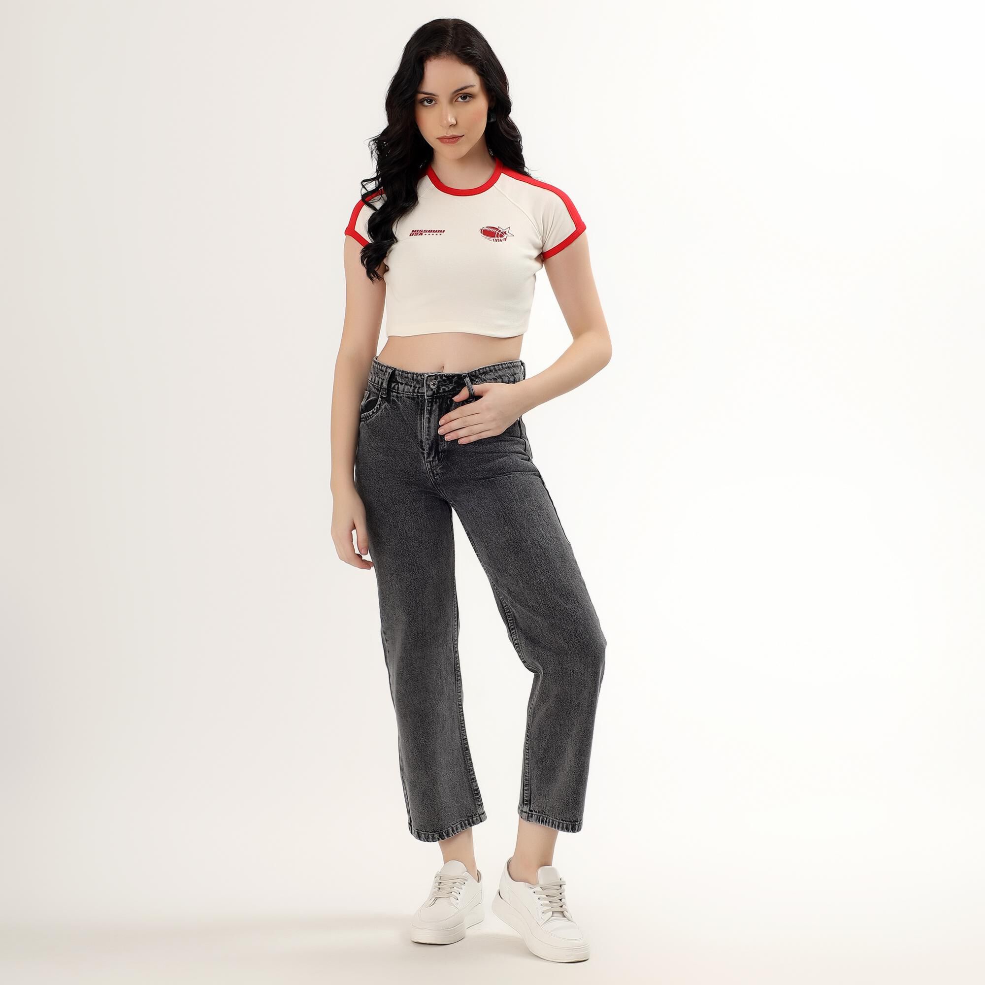 Wavelength Women's Washed Charcoal Black Wide-Leg High-Rise Jeans