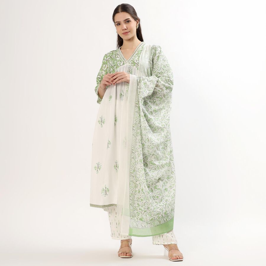 Women's Green Printed Ethnic Set, Light Green, large image number null