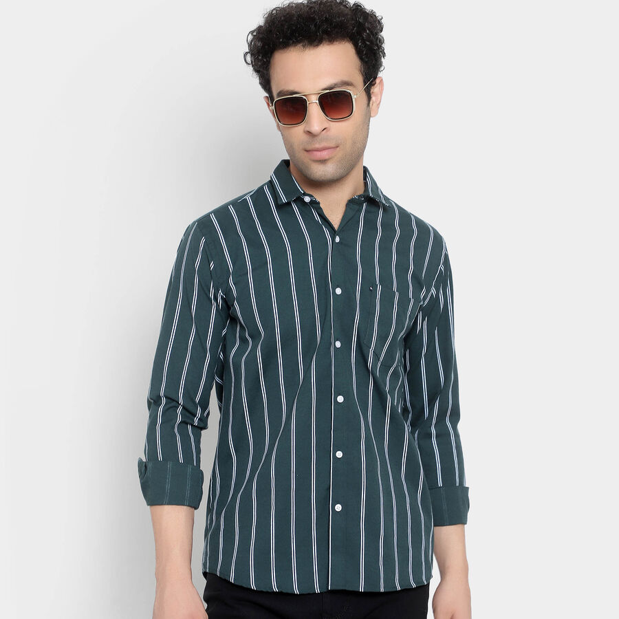 Stripes Casual Shirt, Dark Green, large image number null