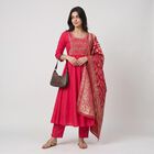 Women's Pink Embroidered Ethnic Set, रानी (फ्यूशिया), small