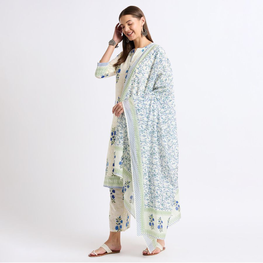 Ladies' 100% Cotton Ethnic Set , Mid Blue, large image number null