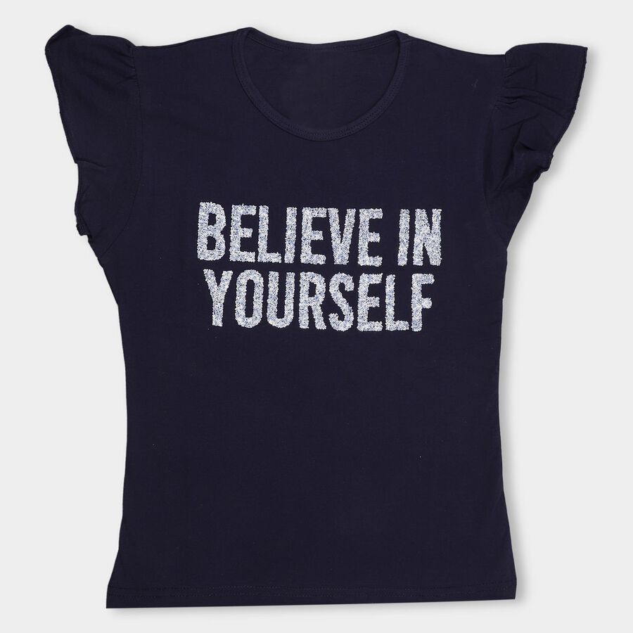 Girls' 100% Cotton T-Shirt, नेवी ब्लू, large image number null