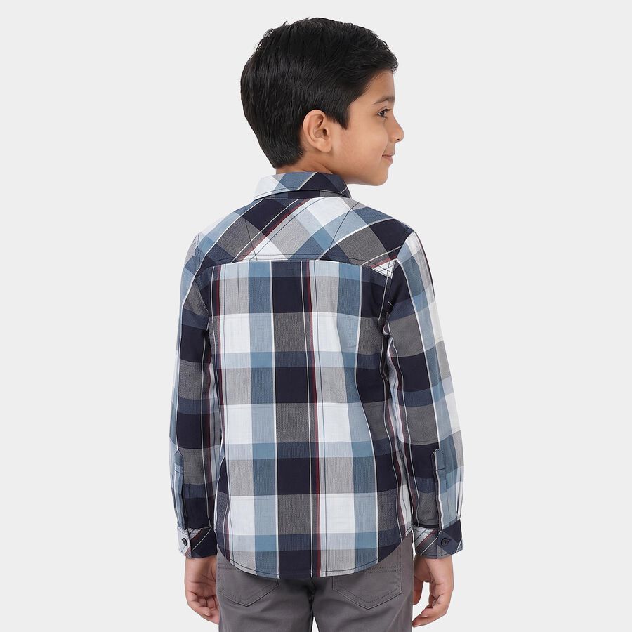 Boys Mid Blue Cotton Collar Shirt, Mid Blue, large