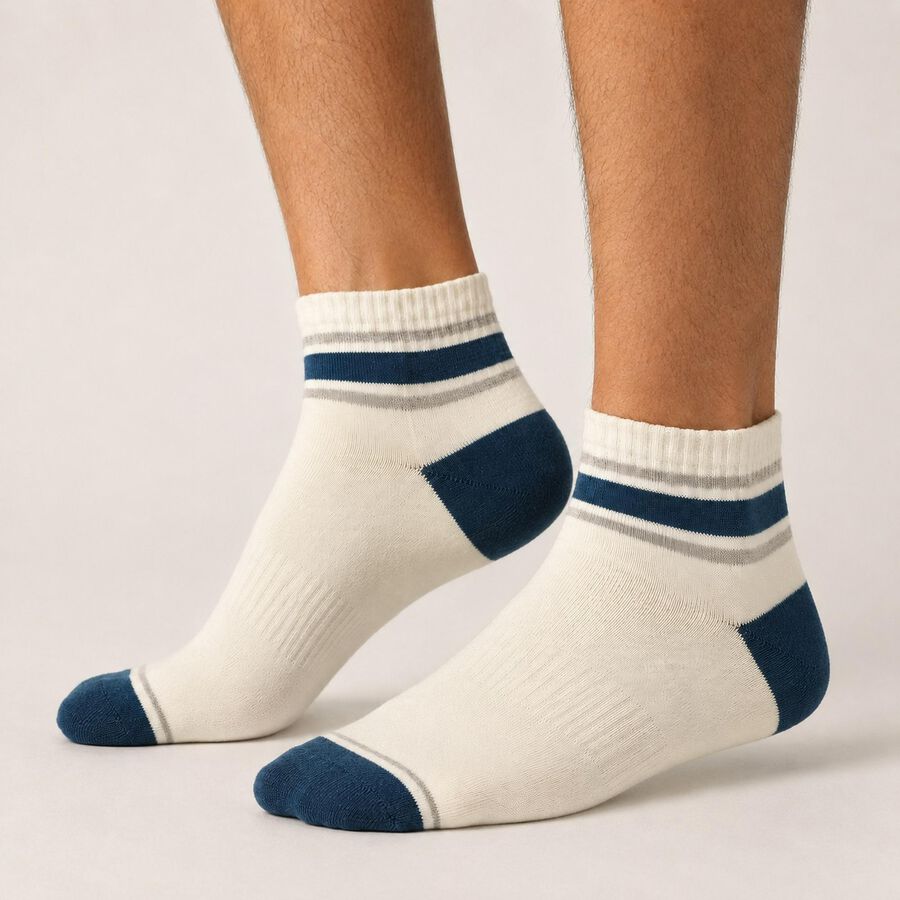 Men's Ankle Length Socks Pack of 3 ( Ecru, Black, Navy ), Black, large
