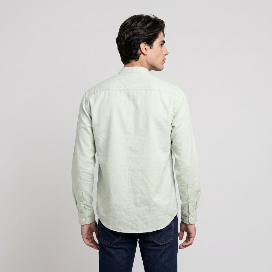 Men's Mint Green Cotton Mandarin Collar Shirt, Light Green, large