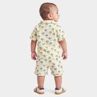 Infants' Cream 100% Cotton Camp Collar Printed Baba Suit, ऑफ व्हाइट, small