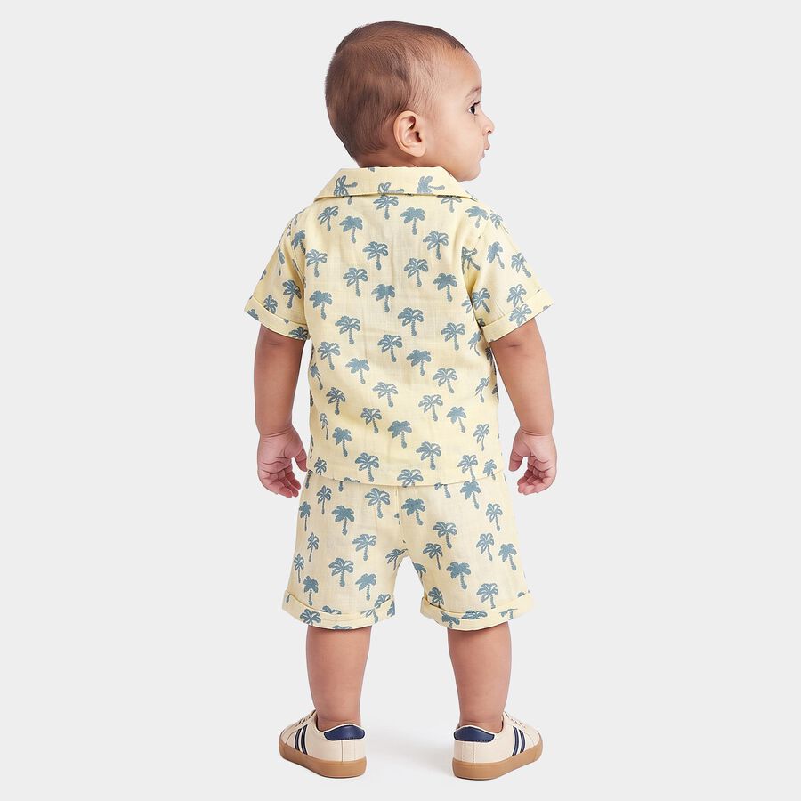 Infants' Cream 100% Cotton Camp Collar Printed Baba Suit, ऑफ व्हाइट, large