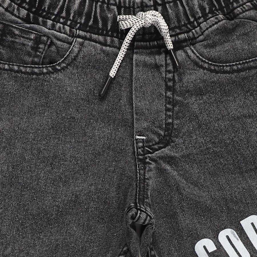 Boys' Charcoal Black Slim Fit Printed Jogger Jeans, हल्का ग्रे, large image number null