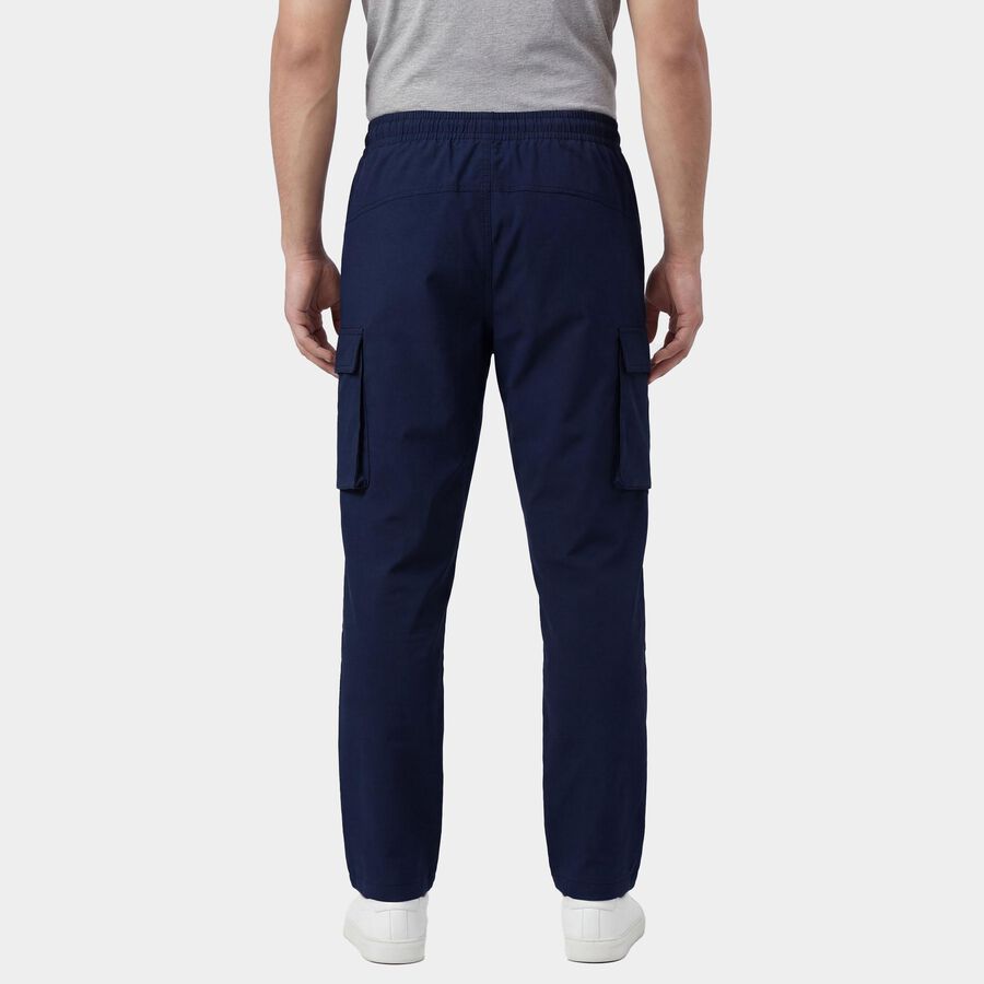 Men's Blue Regular Fit Side-Striped Track Pants, Dark Blue, large