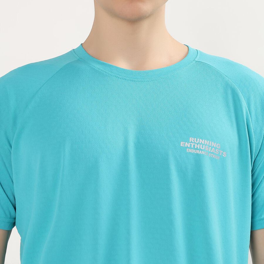 Men's Bright Turquoise Crew Neck Athleisure T-Shirt, Teal Blue, large