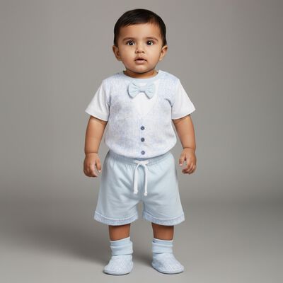 Infants Light Baby Blue Printed Cotton Baba Suit