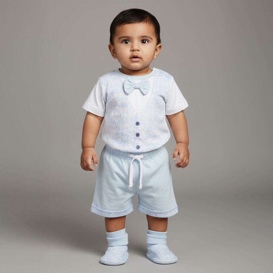 Infants Light Baby Blue Printed Cotton Baba Suit, हल्का नीला, large image number null