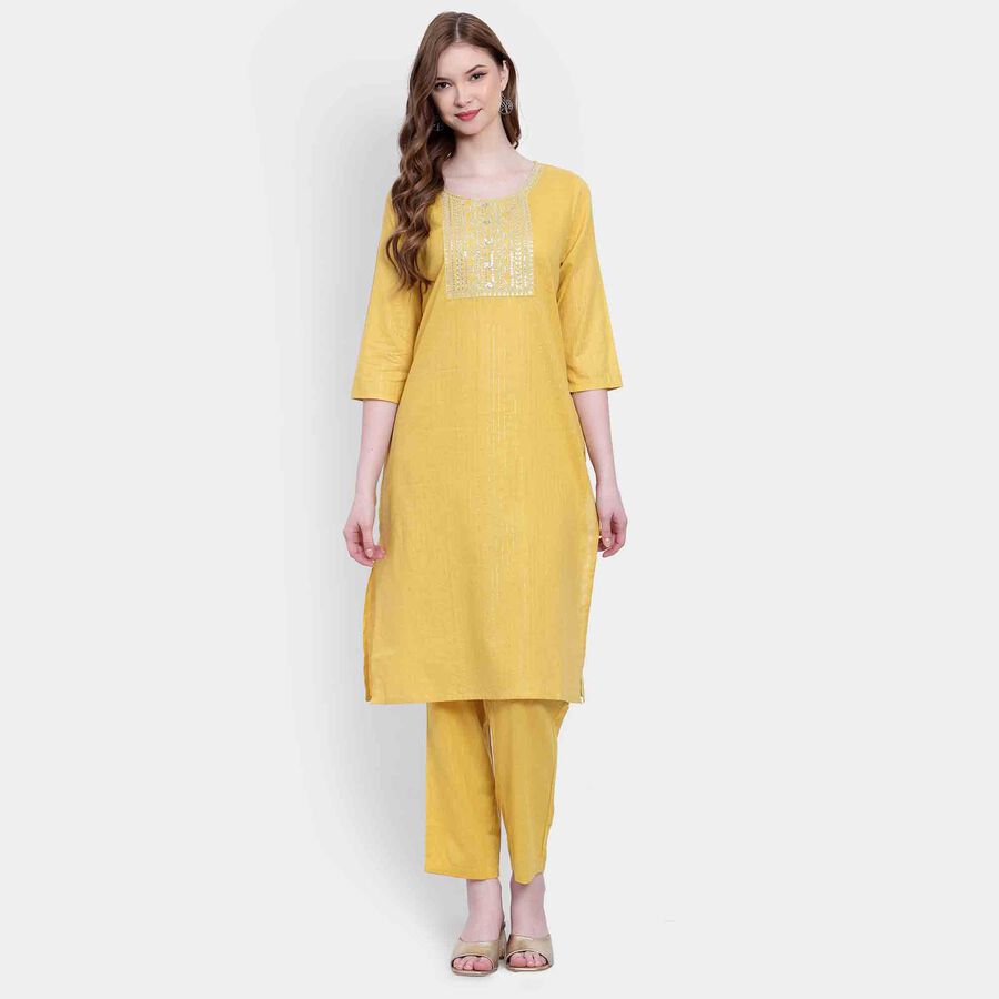 Embroidered Kurta, Mustard, large image number null