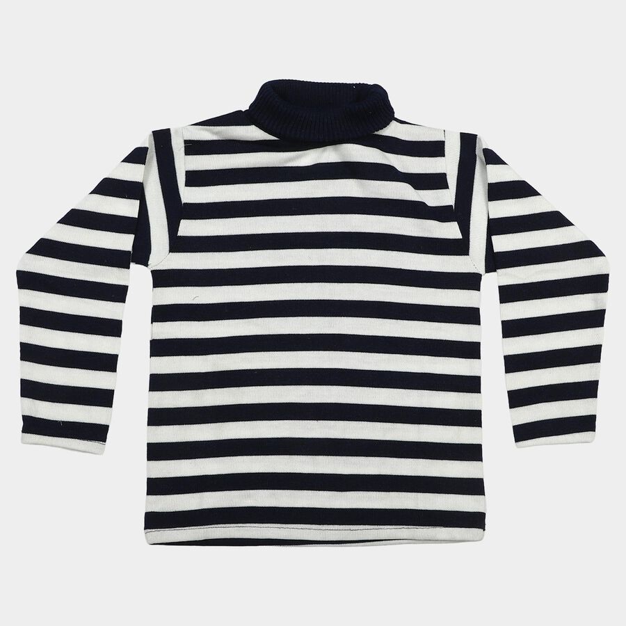 Boys' Navy Blue High Neck Striped Pullover, Navy Blue, large