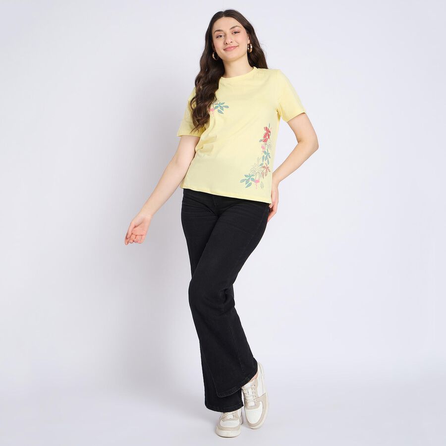Ladies' 100% Cotton Round Neck T-Shirt , Yellow, large