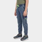 Boys Blue Cargo Jogger Fit Washed Jeans, मध्यम नीला, small