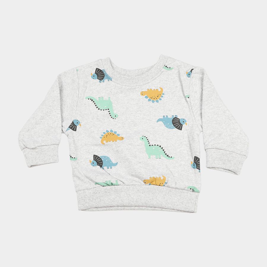 Infants' Grey Crew Neck Graphic Pullover Sweatshirt, Light Grey, large