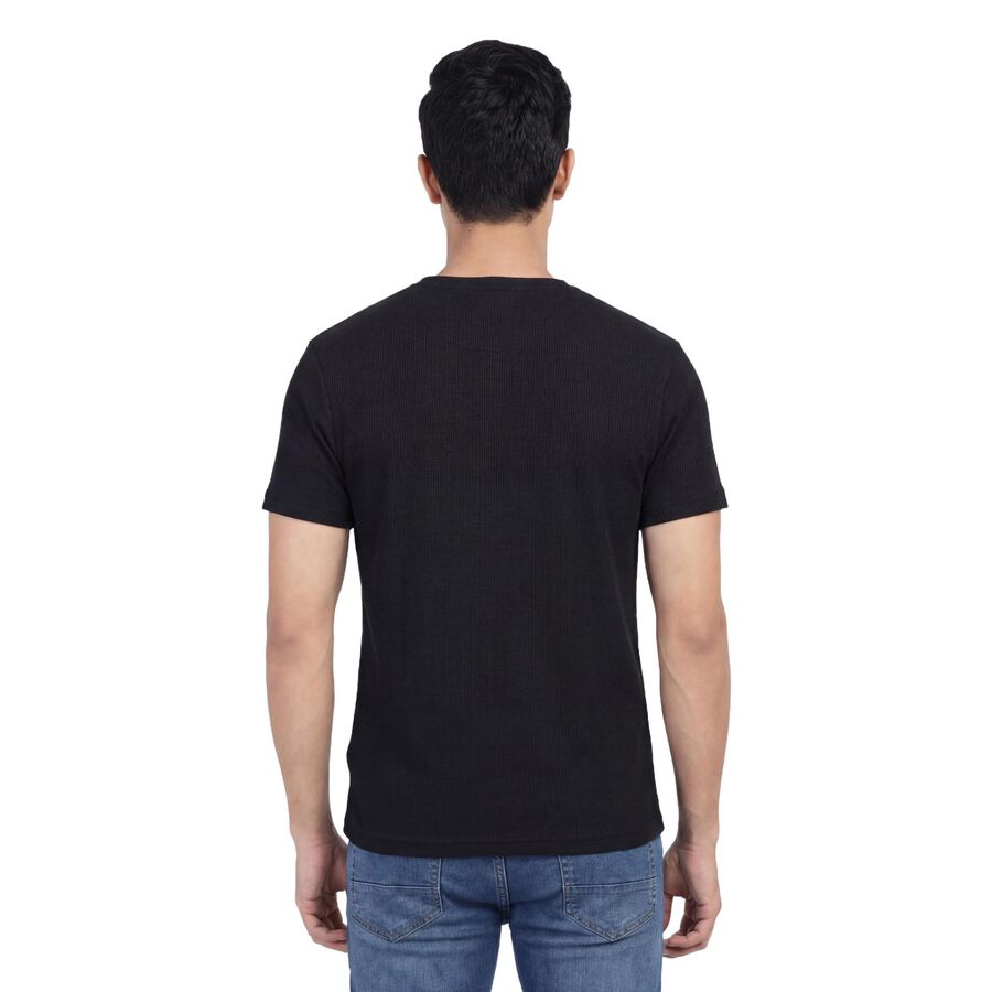Men's Black Round Neck Athleisure T-Shirt, Black, large