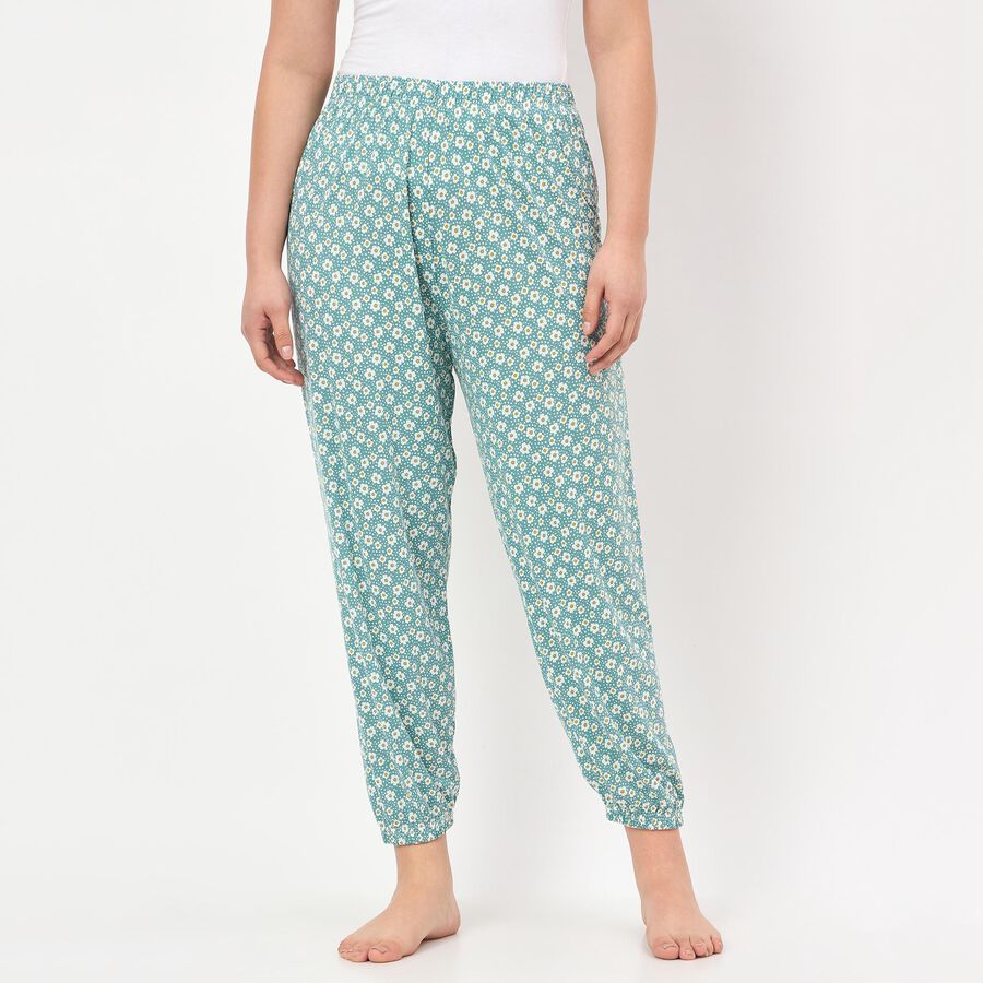 Women's Light Green Relaxed Fit Abstract Printed Harem Pants, हल्का हरा, large