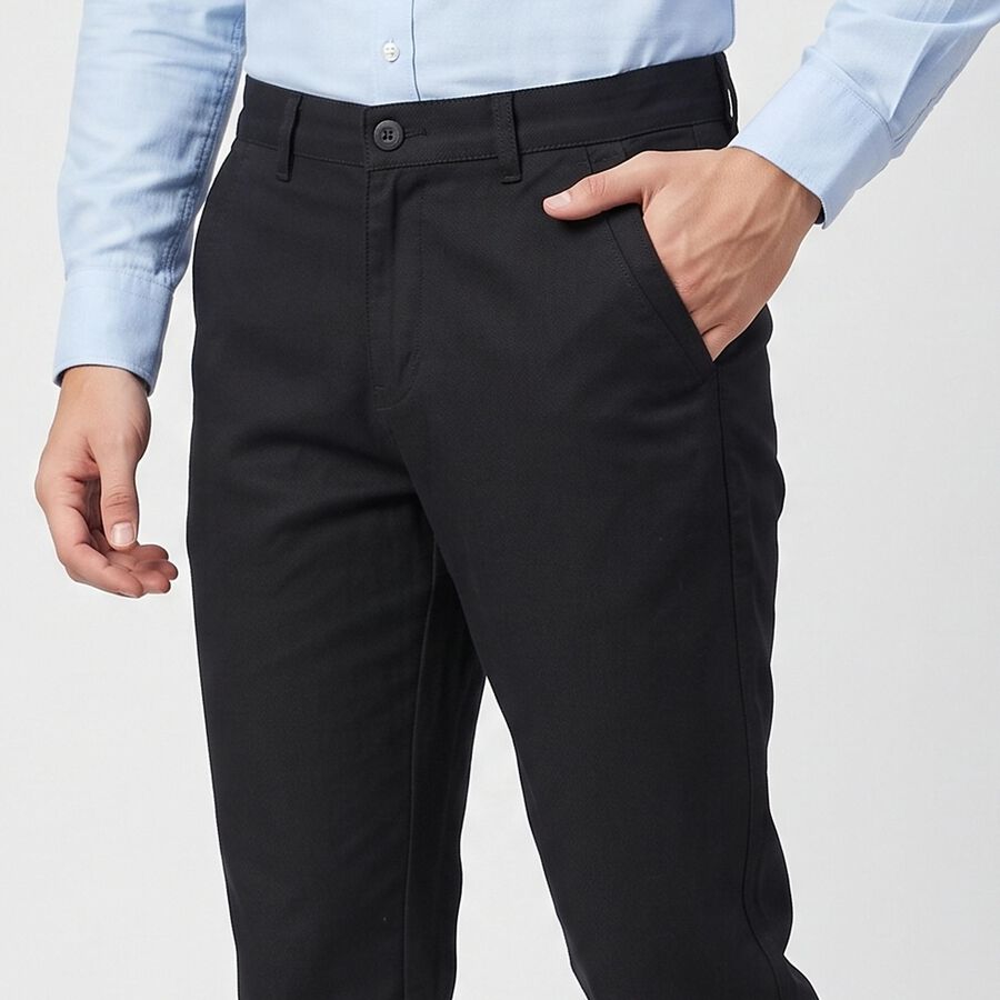 Men's Navy Blue Slim Fit Flat-Front Trousers, Navy Blue, large