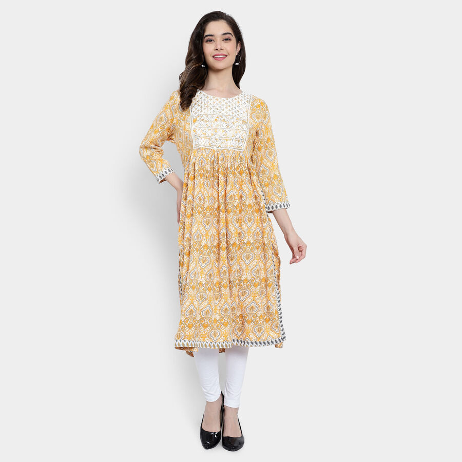 Embroidered Straight Kurta, पीला, large image number null