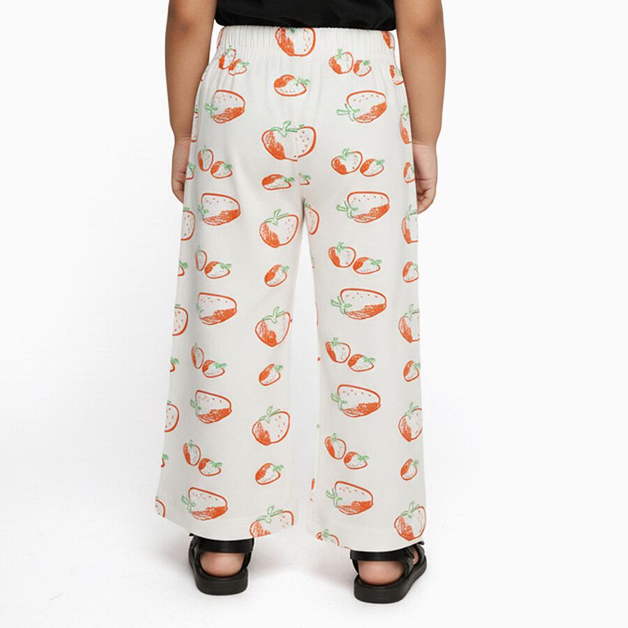 Girls' Off-White Strawberry Printed Cotton Pyjama, Off White, large image number null