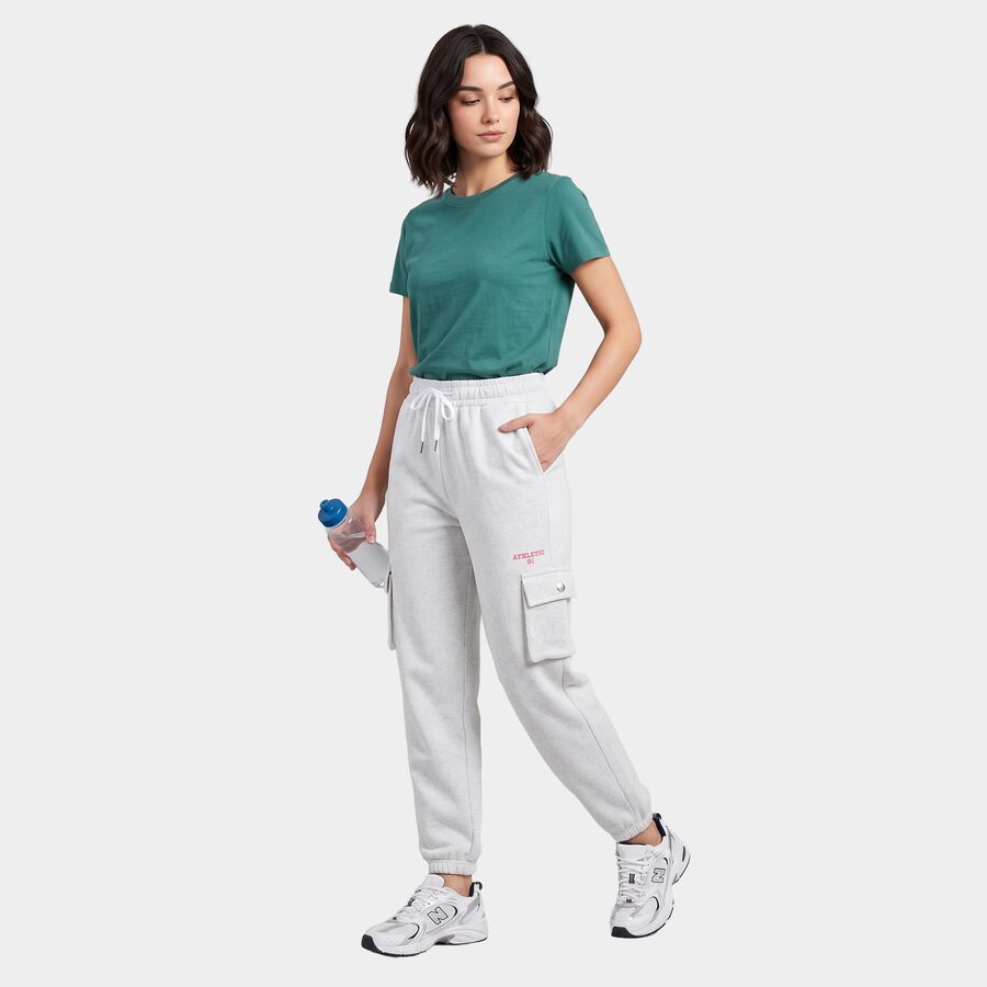 Women's Ecru Melange Jogger Fit Cargo Track Pants, एक्रू मिश्रित, large