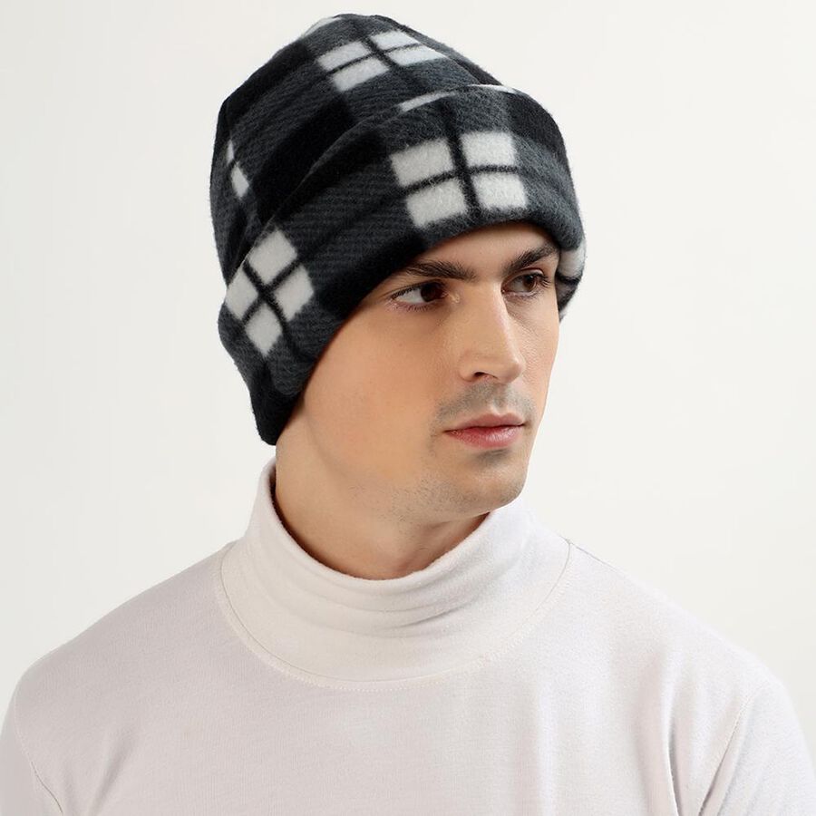 Men's Black and White Plaid Winter Cap, Black, large image number null