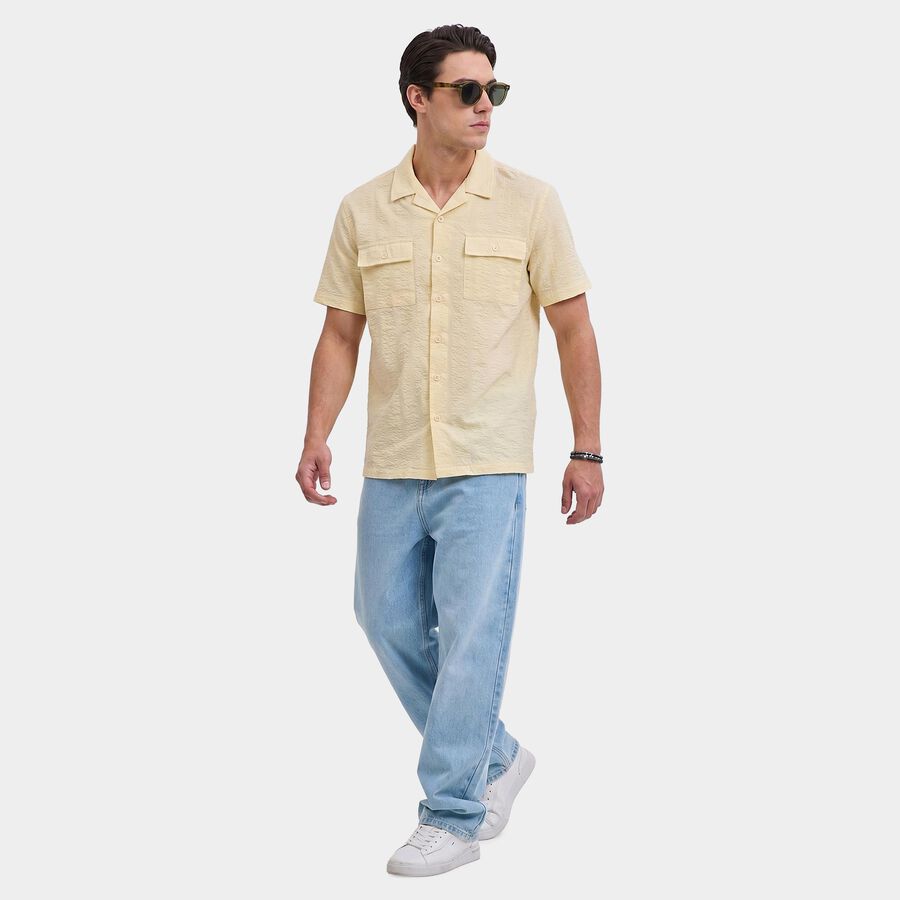 Men's White Cotton Casual Shirt, Off White, large