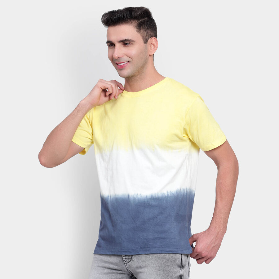 Cotton Overdyed Round Neck T-Shirt, Yellow, large image number null