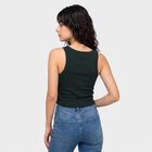Women's Green Cotton Blend Round Neck Crop T-Shirt, गहरा हरा, small
