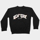 Girls' Black Crew Neck Pullover Sweatshirt, काला, small