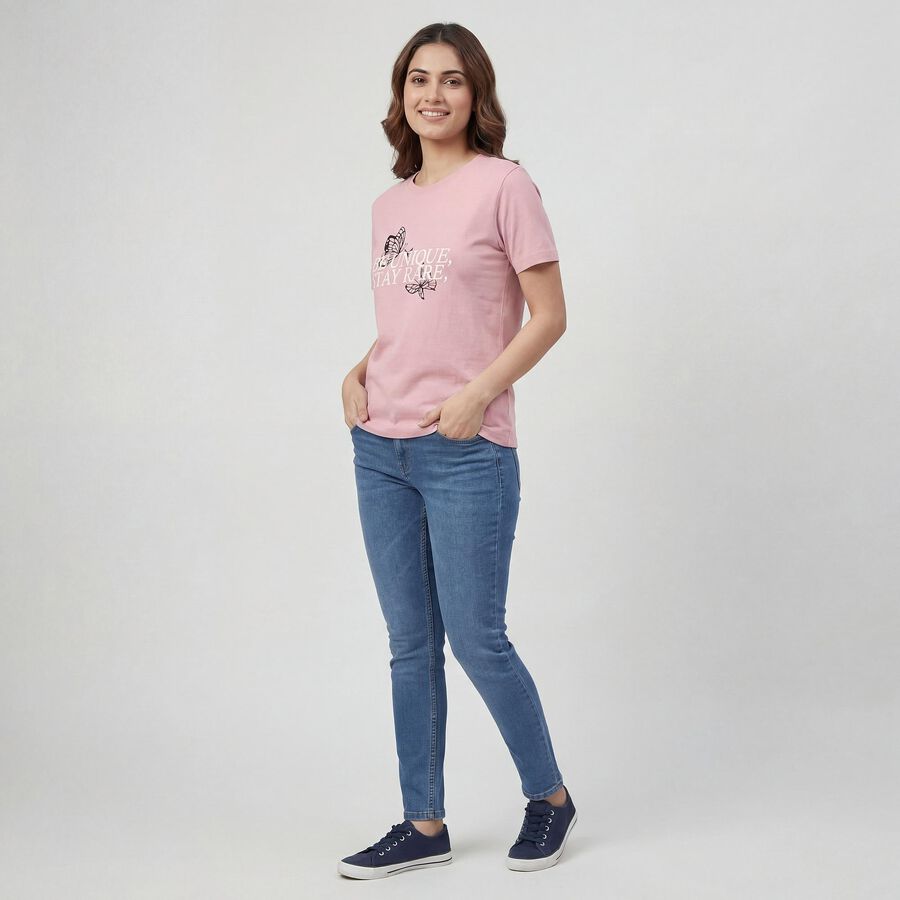 Women's Purple Round Neck Casual T-Shirt, Lilac, large