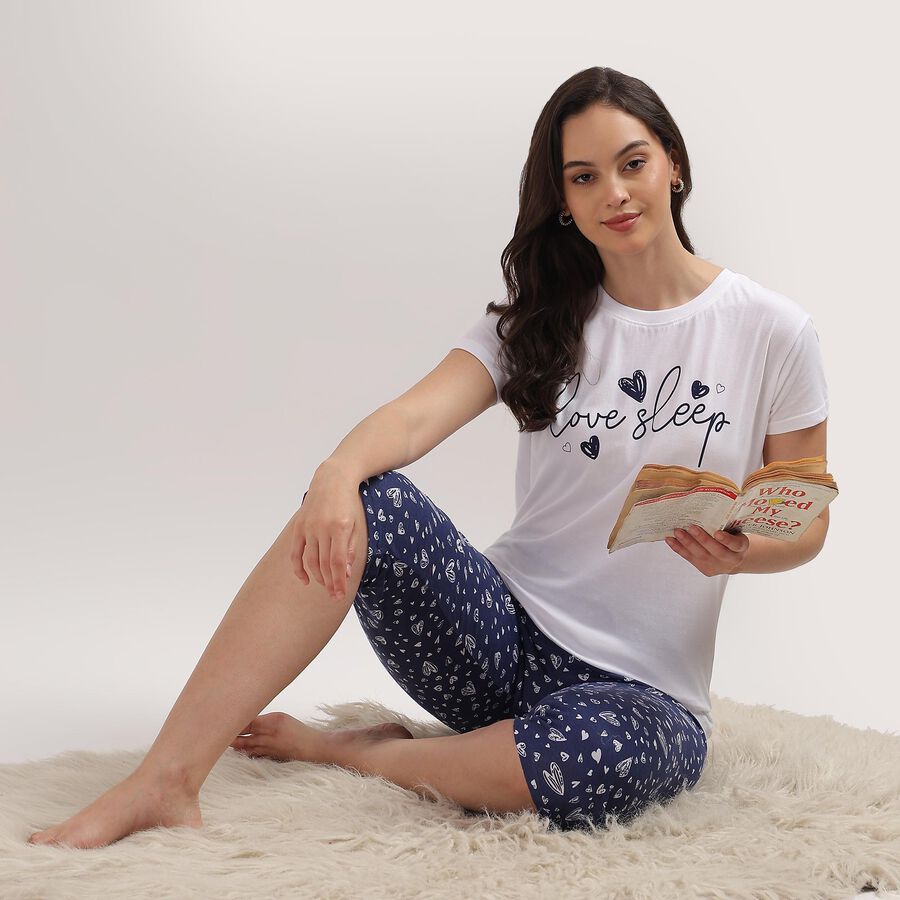 Ladies' 100% Cotton Night Suit, नेवी ब्लू, large image number null