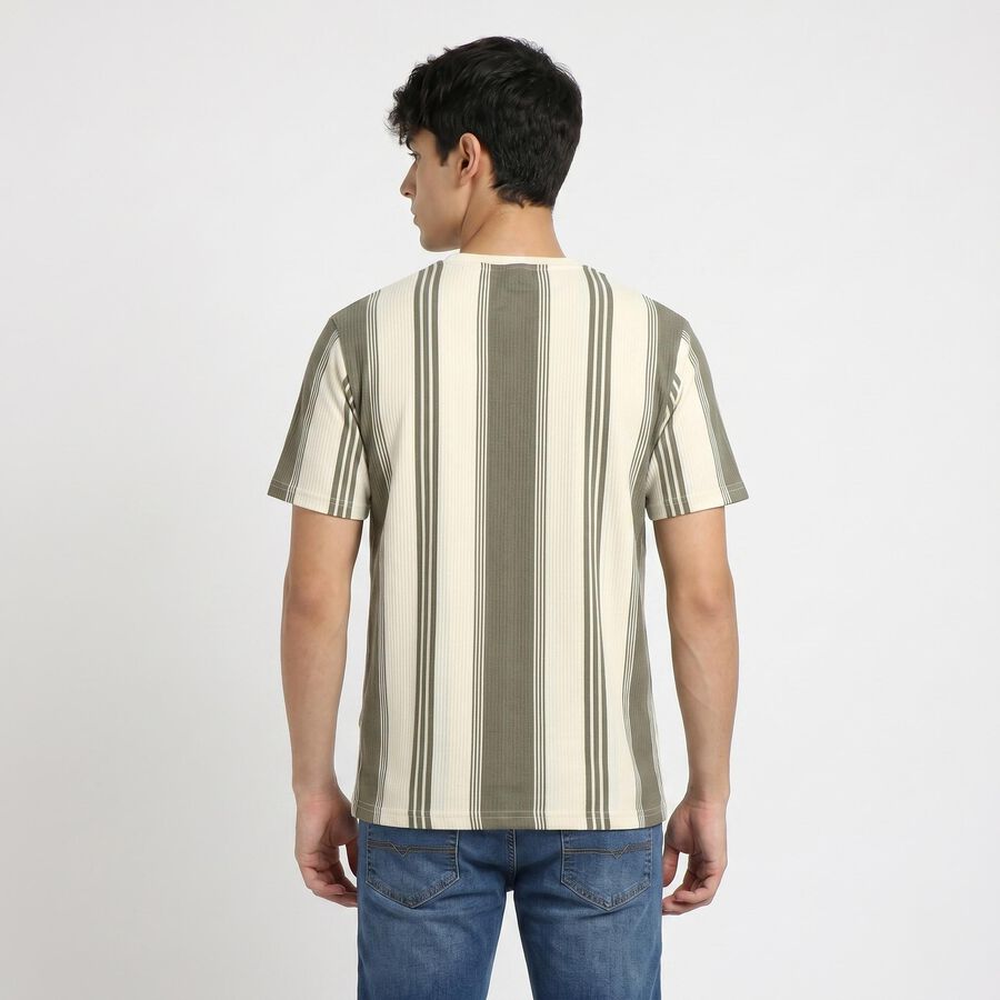 Men's Green Round Neck Striped Regular T-Shirt, हल्का हरा, large