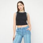 Women's Jet Black Round Neck Classic Top, Black, small