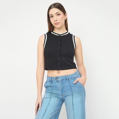 Women's Jet Black Round Neck Classic Top